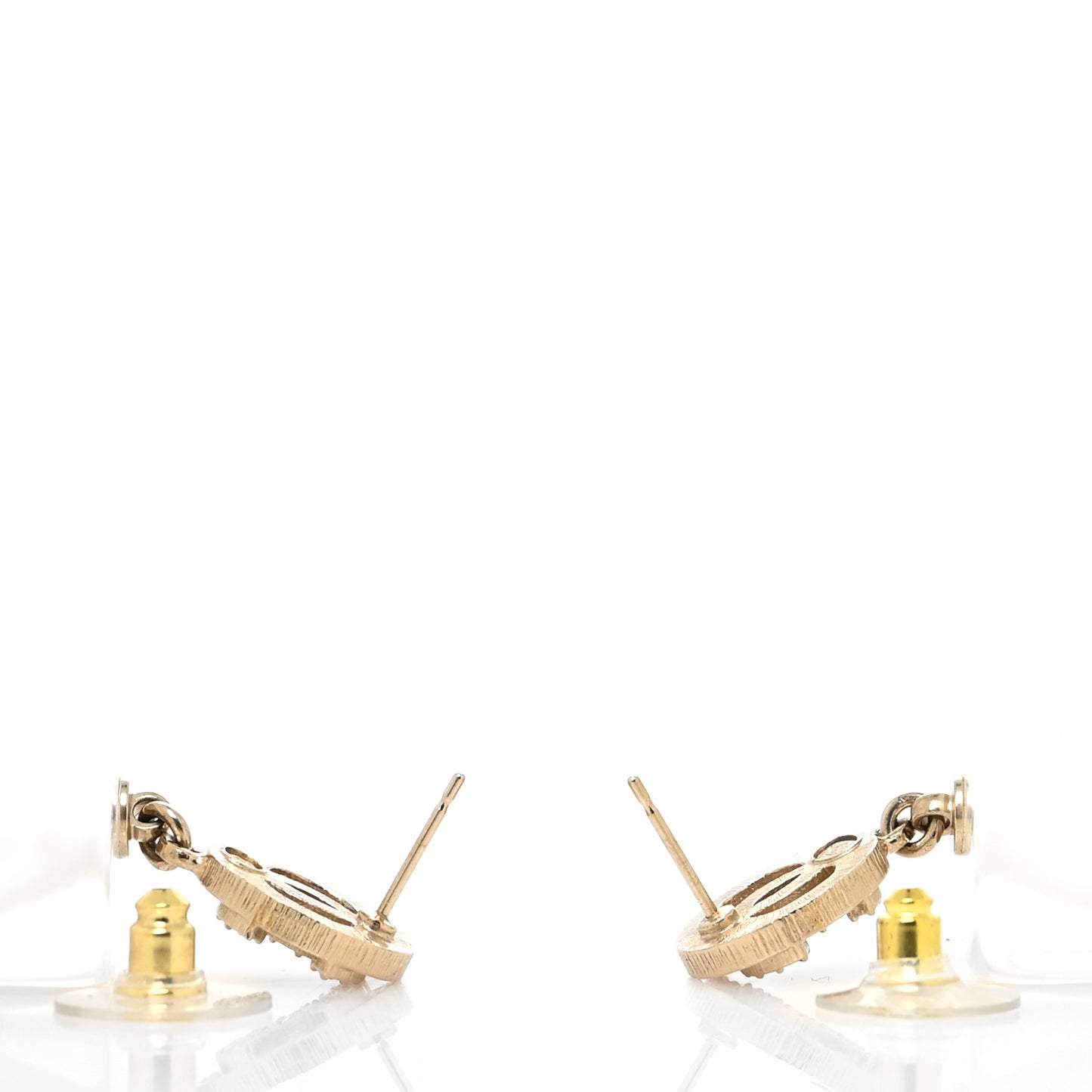 Crystal Lucite Pearl CC Drop Earrings Gold