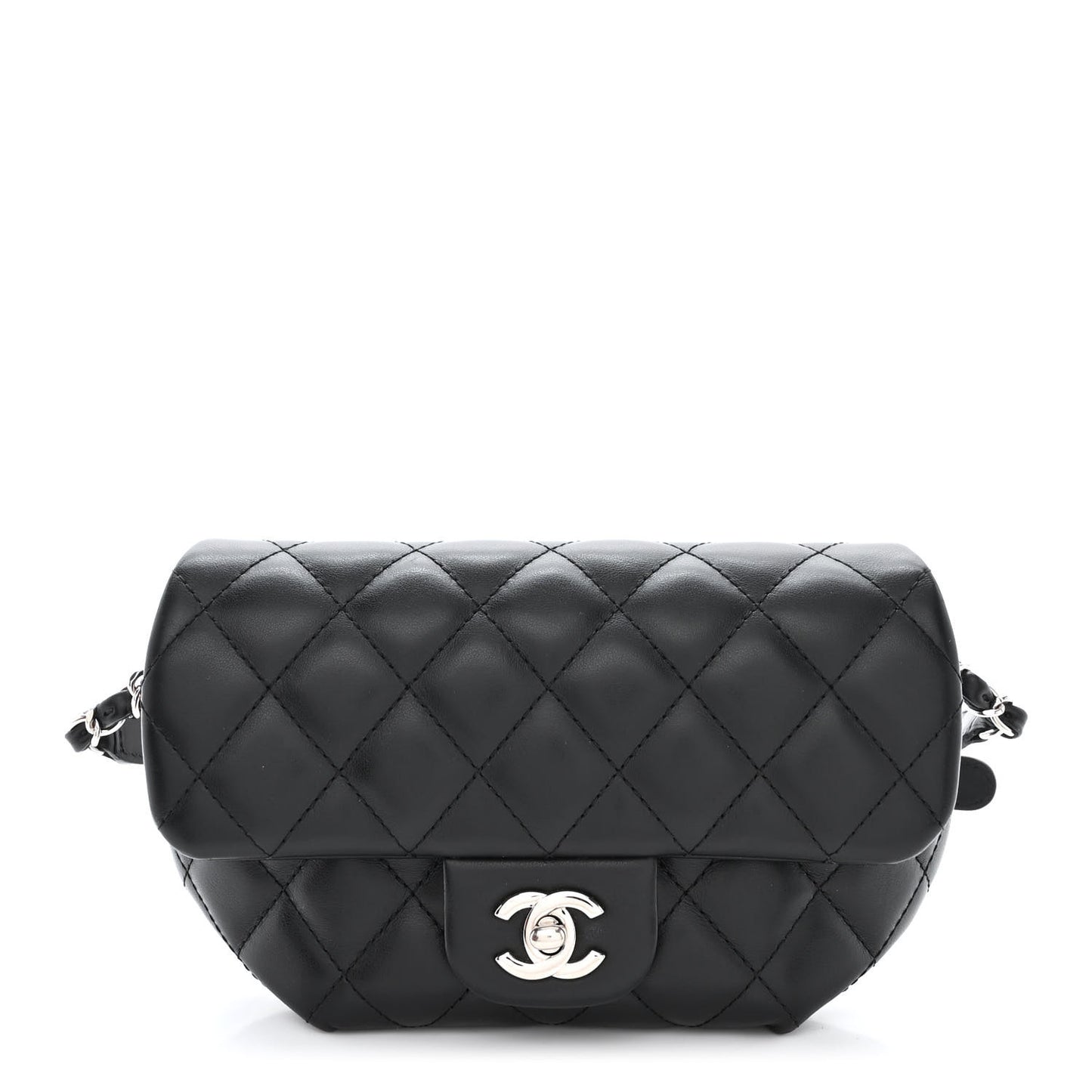 Calfskin Quilted CC Uniform Flap Belt Bag Black