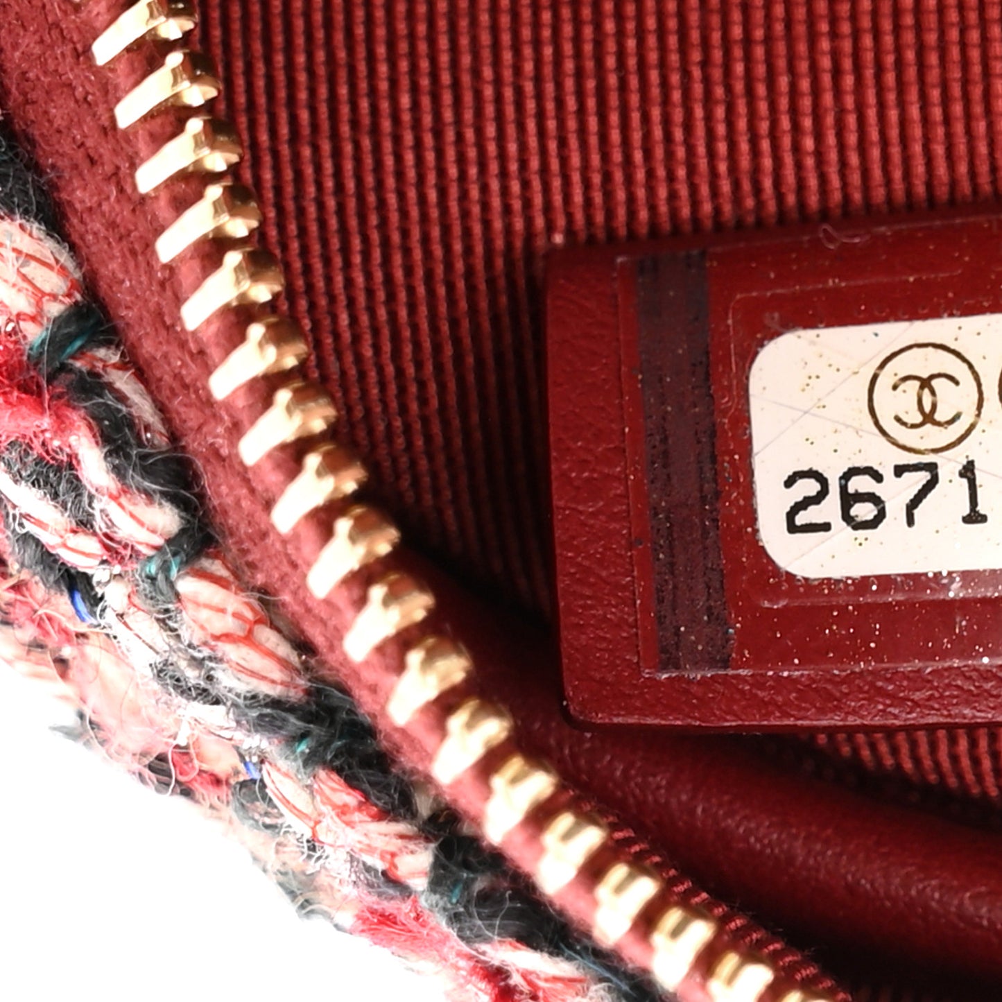 Tweed Quilted Round Clutch With Chain Red