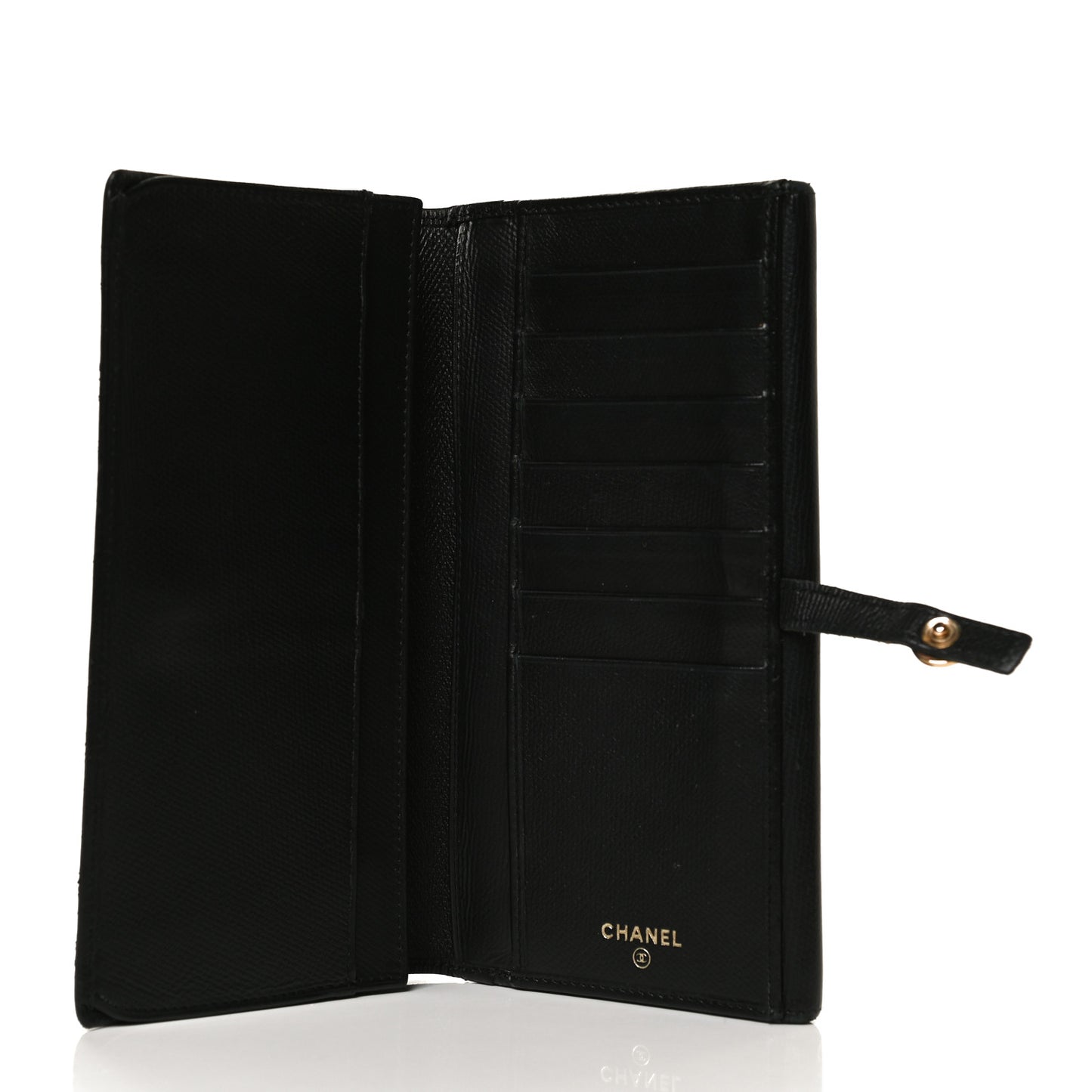 Grained Calfskin CC Button Long Wallet Black