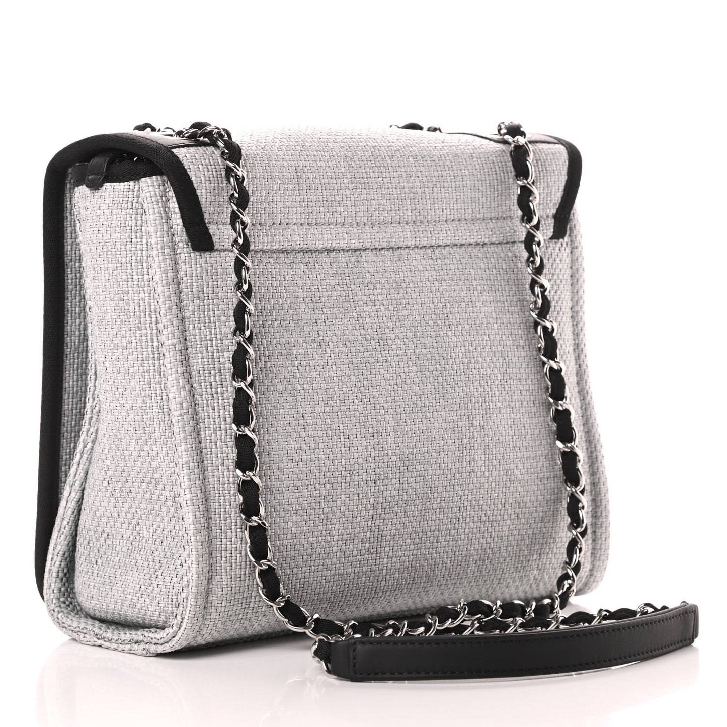 Woven Straw Raffia Small Deauville Messenger Grey
