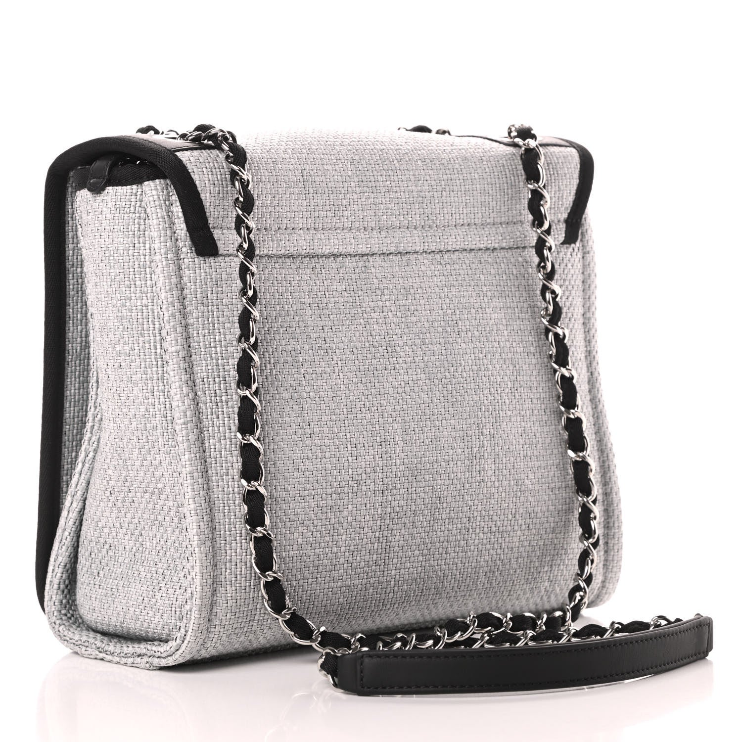 Chanel Woven Straw Raffia Small Deauville Messenger Grey 3 of 11