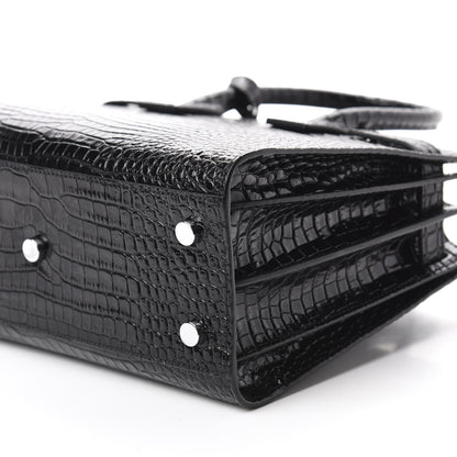 Saint Laurent Calfskin Crocodile Embossed Baby Sac De Jour Black 8 of 10