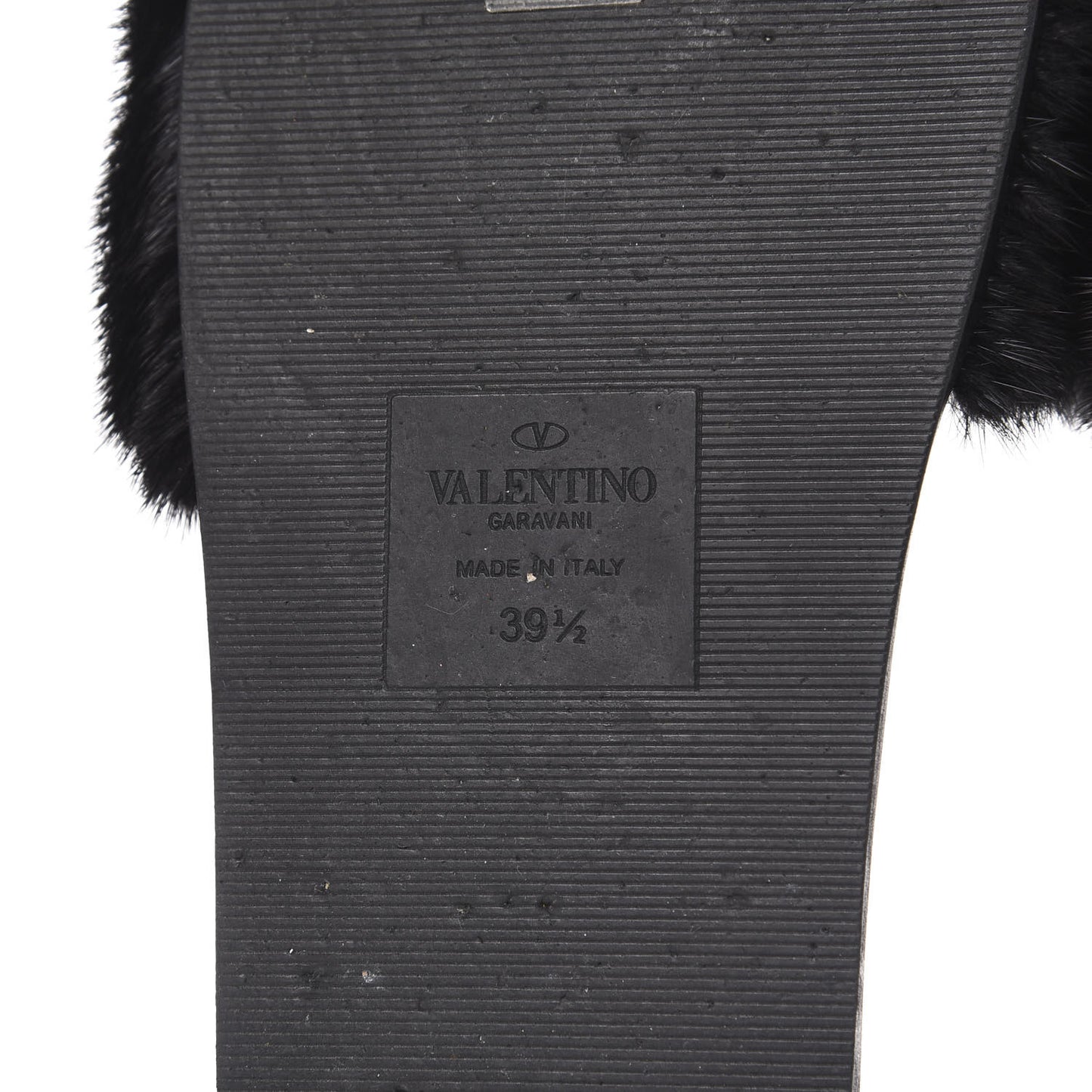 Mink Fur Rockstud Slide Sandals 39.5 Black