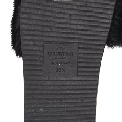 Valentino Garavani Mink Fur Rockstud Slide Sandals 39.5 Black 7 of 9