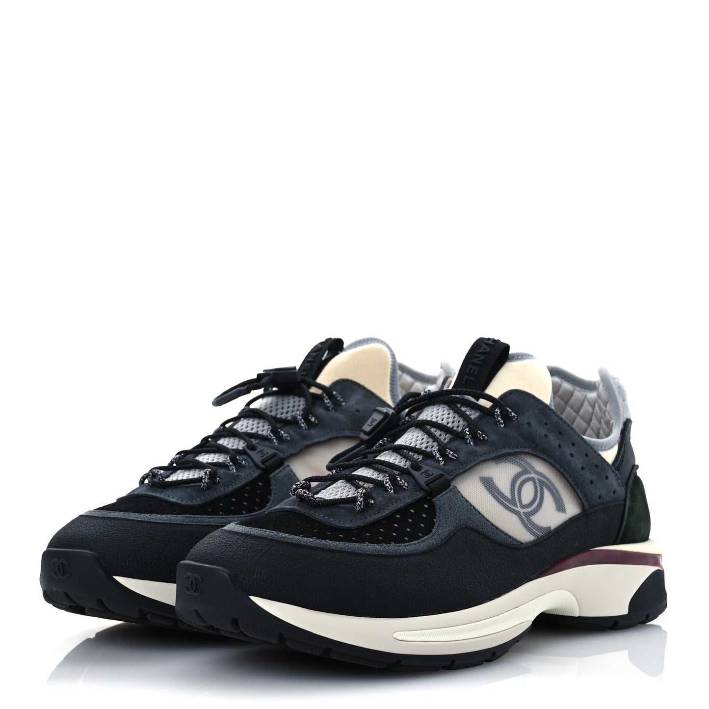 Fabric Suede Calfskin Mesh CC Sneakers 42 Black Dark Grey White Light Grey