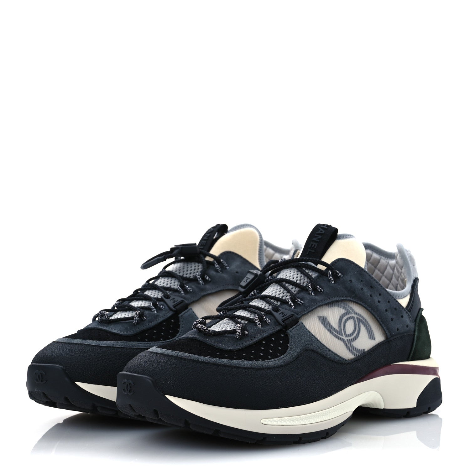 Chanel Fabric Suede Calfskin Mesh CC Sneakers 42 Black Dark Grey White Light Grey 4 of 12
