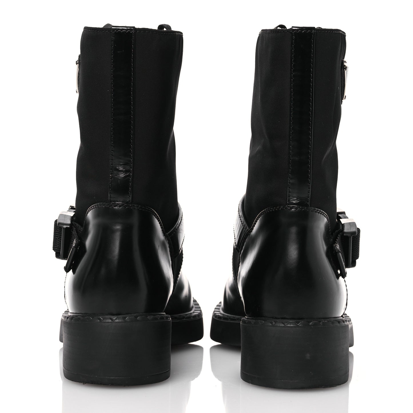 Spazzolato Re-Nylon Metal Triangle Logo Buckled 50mm Biker Boots 37.5 Black