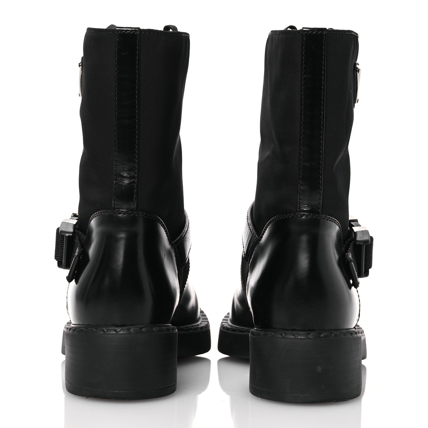 Prada Spazzolato Re-Nylon Metal Triangle Logo Buckled 50mm Biker Boots 37.5 Black 5 of 15
