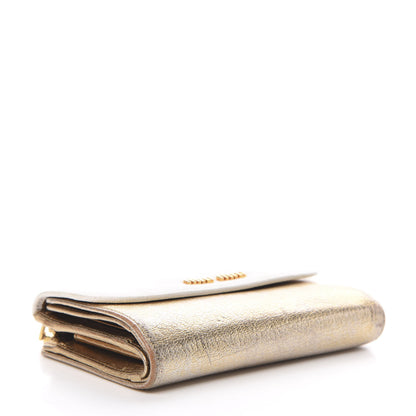 Miu Miu Metallic Goatskin Madras Bi-Color Tri-Fold Flap Wallet White Pyrite 4 of 16