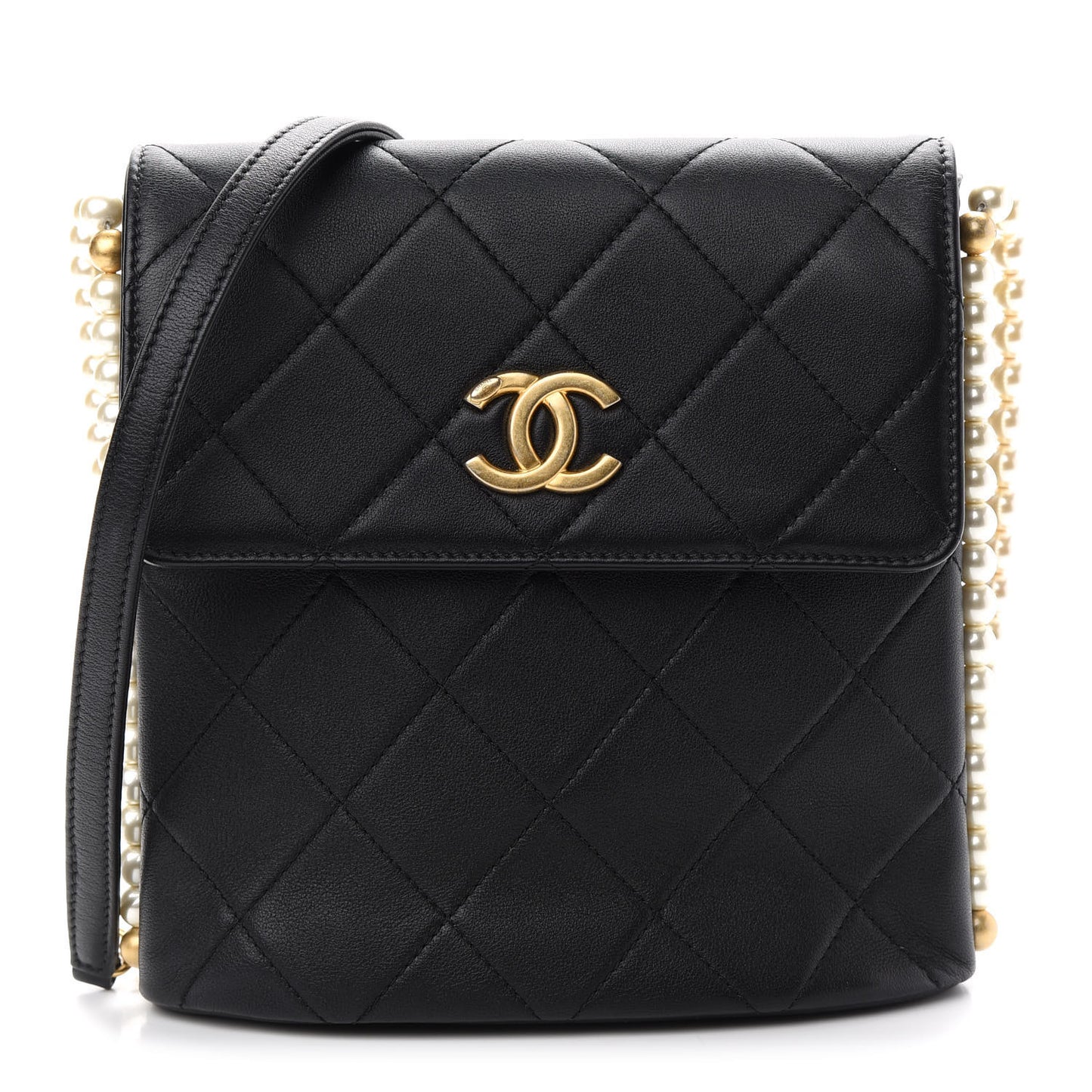 Calfskin Quilted Pearl Small About Pearls Hobo Bag Black