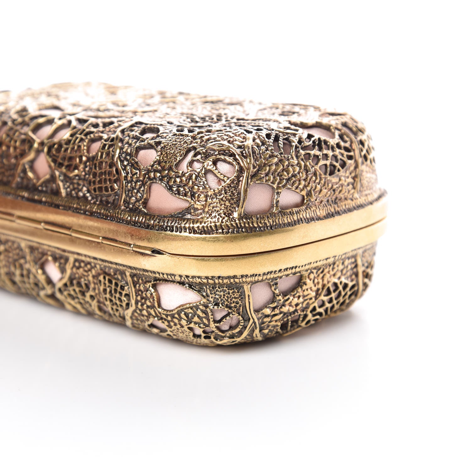 Alexander McQueen Metal Filigree Crystal Embellished Duchesse Skull Box Clutch Gold 13 of 14