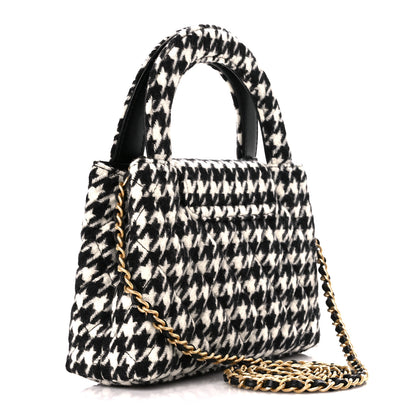 Chanel Tweed Houndstooth Quilted Nano Kelly Shopper Black White 3 of 11