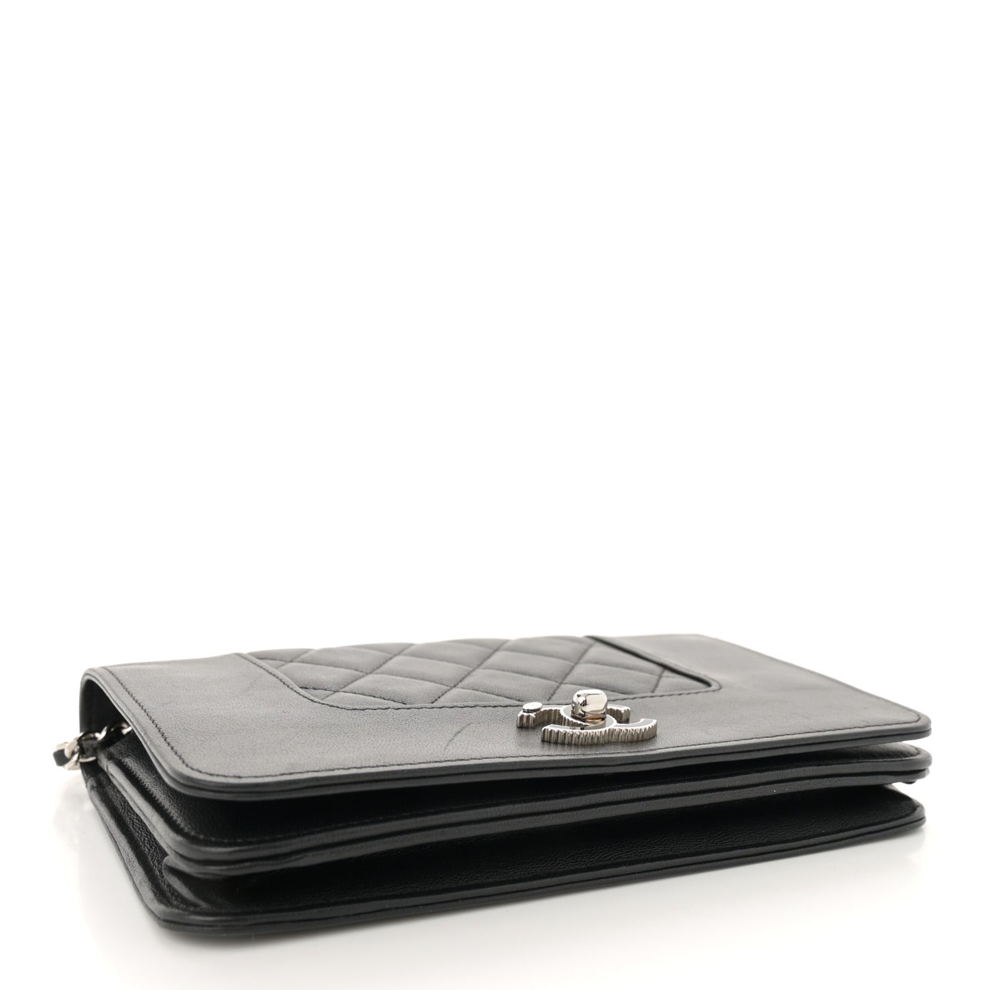 Sheepskin Quilted Mini Vintage Mademoiselle Wallet On Chain WOC Black