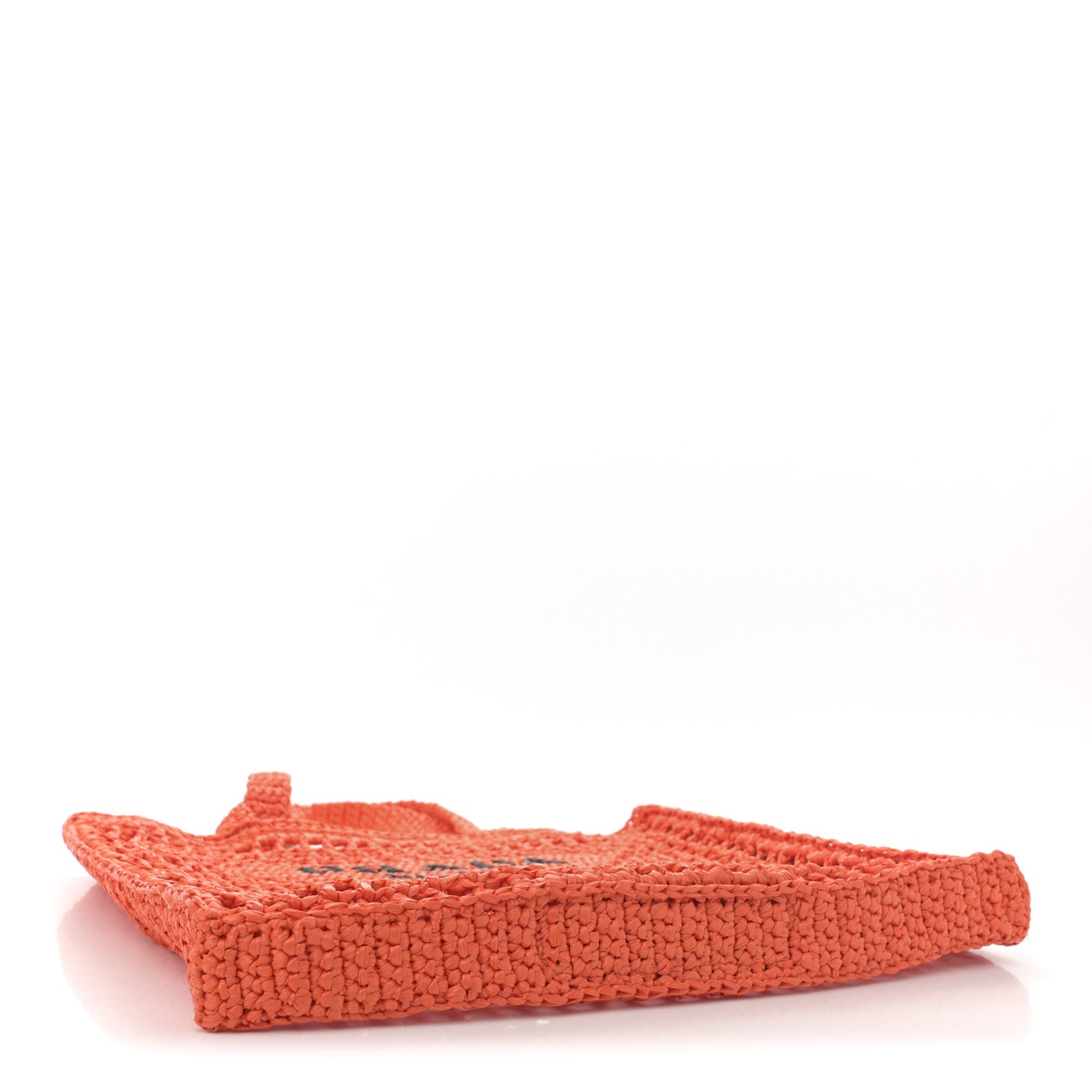 Prada Yarn Raffia Effect Crochet Logo Embroidered Tote Bag Arancio 4 of 9