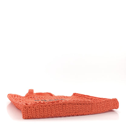 Prada Yarn Raffia Effect Crochet Logo Embroidered Tote Bag Arancio 4 of 9