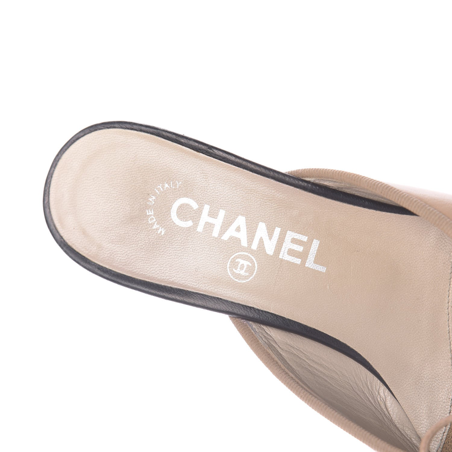 Chanel Lambskin Cap Toe CC Mules 38 Beige Black 7 of 10