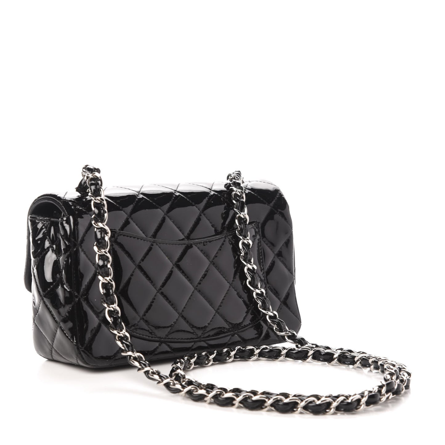 Patent Calfskin Quilted Mini Rectangular Flap Black