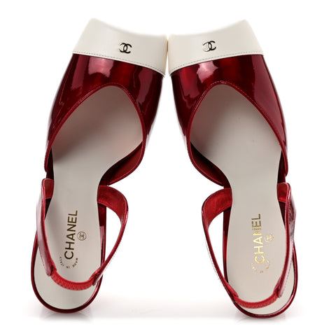 Lambskin Laminated Calfskin Cap Toe CC Slingback Pumps 37.5 Red Ivory