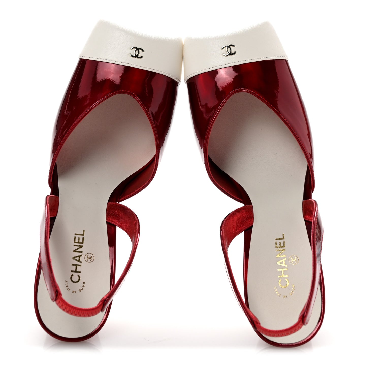 Lambskin Laminated Calfskin Cap Toe CC Slingback Pumps 37.5 Red Ivory