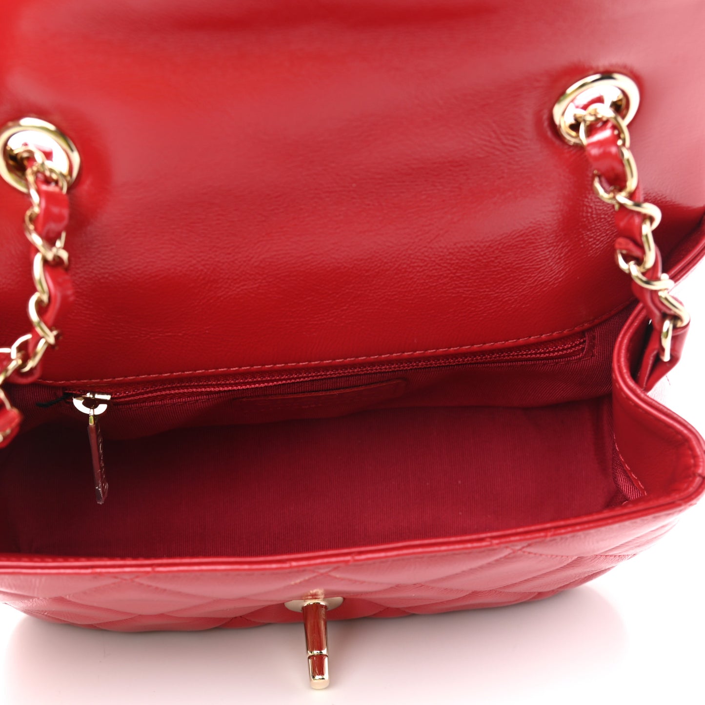 Crumpled Glazed Lambskin Quilted Mini Flap Red