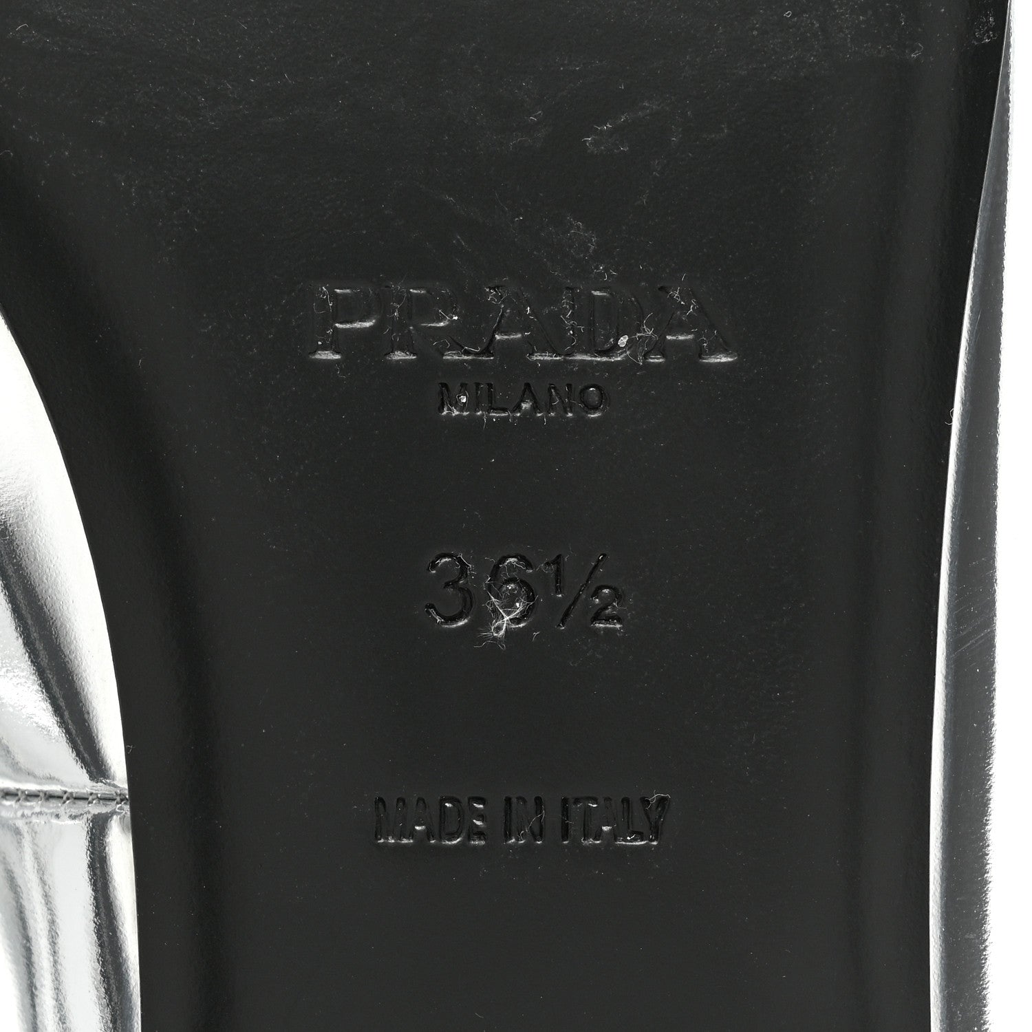 Prada Metallic Calfskin Metal Triangle Logo Ankle Strap Ballerinas 36.5 Silver 6 of 10