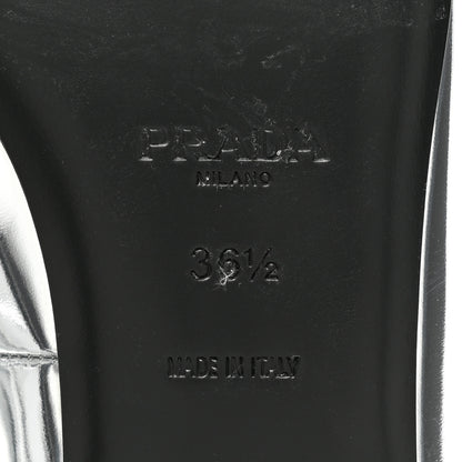 Prada Metallic Calfskin Metal Triangle Logo Ankle Strap Ballerinas 36.5 Silver 6 of 10