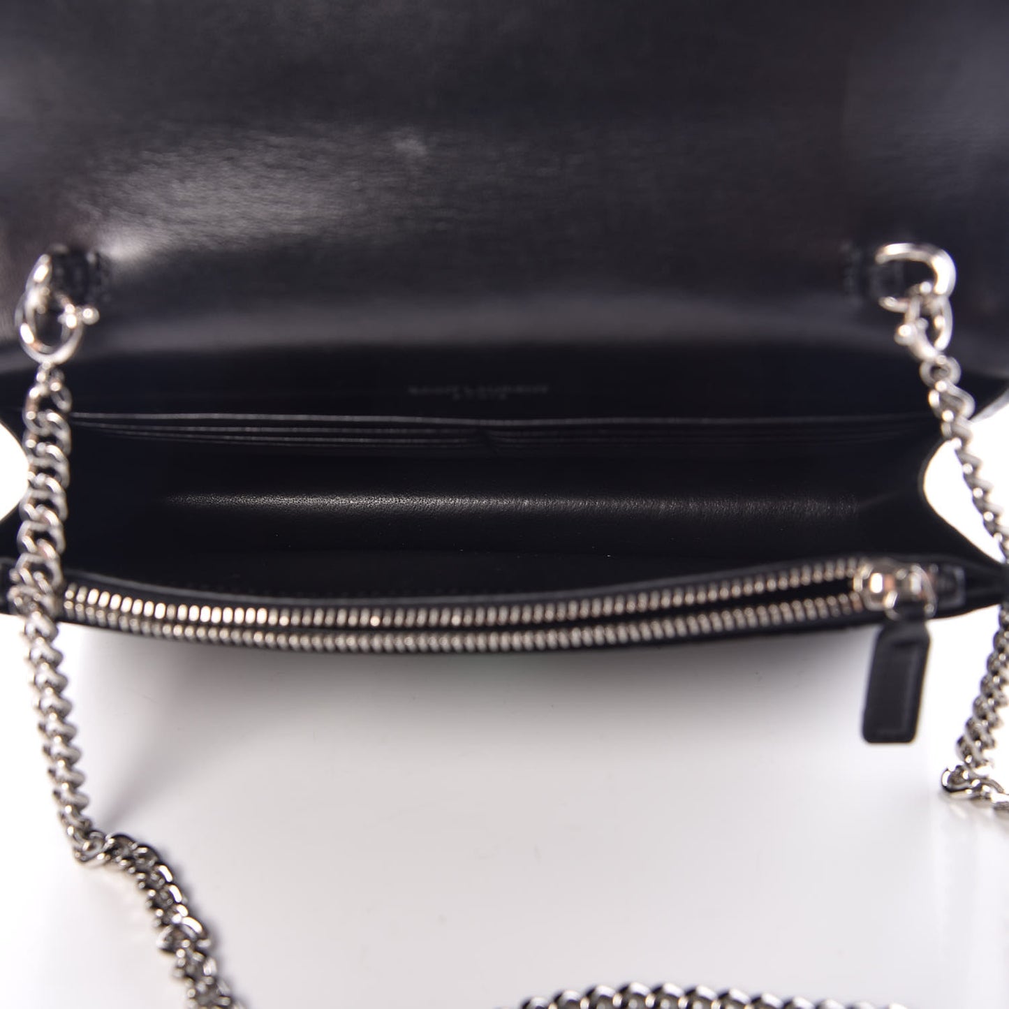 Velvet Crystal Monogram Tassel Chain Wallet Black