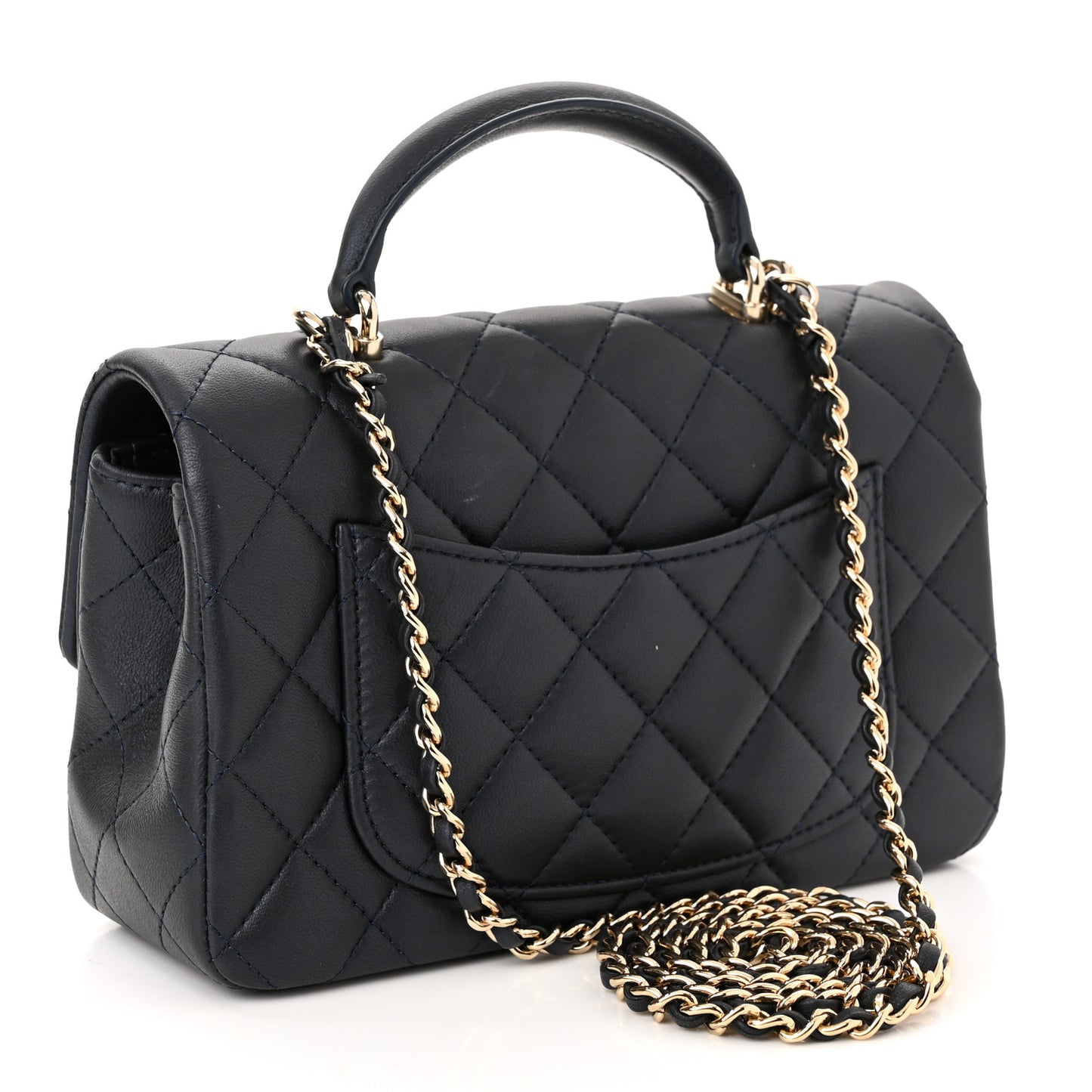 Iridescent Lambskin Quilted Mini Top Handle Rectangular Flap Dark Blue