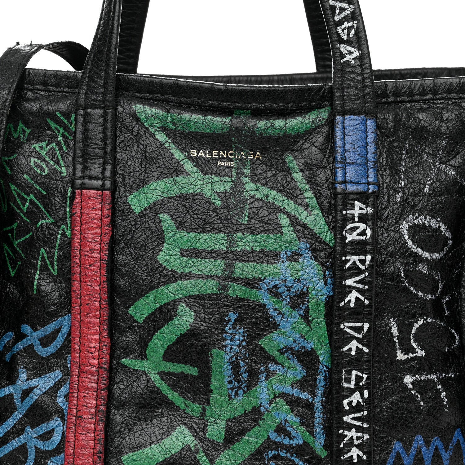 Balenciaga Agneau Arena Graffiti All Over S Bazar Shopper Tote Black Vert Rouge 8 of 23