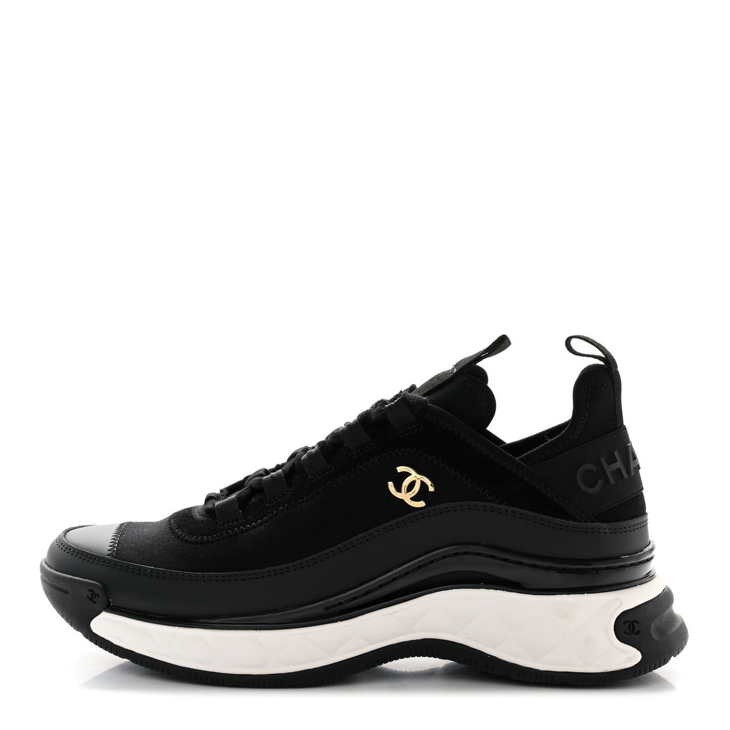 Velvet Calfskin Mixed Fibers CC Sneakers 38 Black