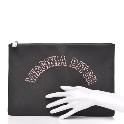 Givenchy Coated Canvas Medium Virginia Bitch Print Zip Pouch Black 2 of 10