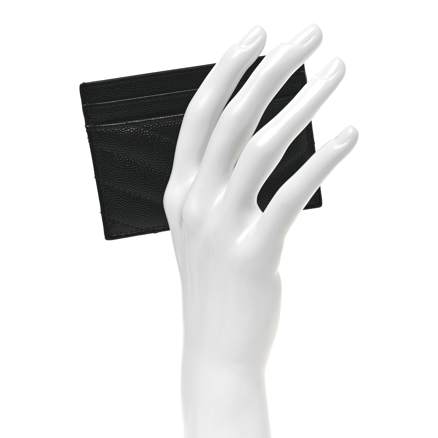 Saint Laurent Grain De Poudre Matelasse Chevron Monochrome Monogram Credit Card Case Black 2 of 8