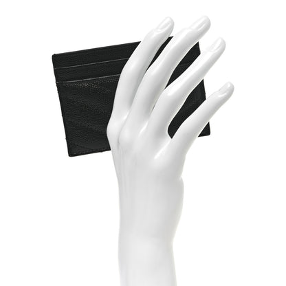 Saint Laurent Grain De Poudre Matelasse Chevron Monochrome Monogram Credit Card Case Black 2 of 8