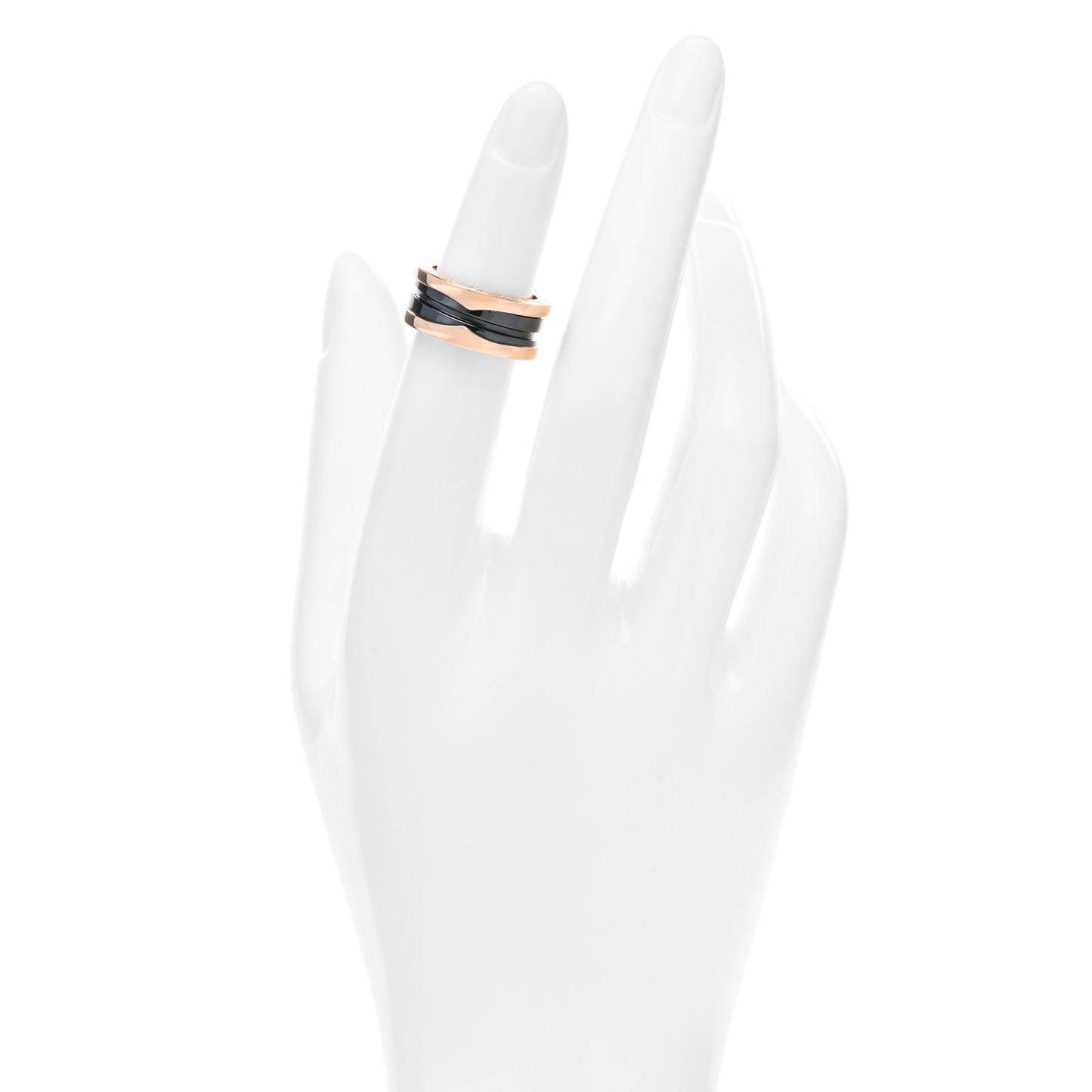 18K Rose Gold Black Ceramic B.Zero1 Two-Band Ring 48 4.5