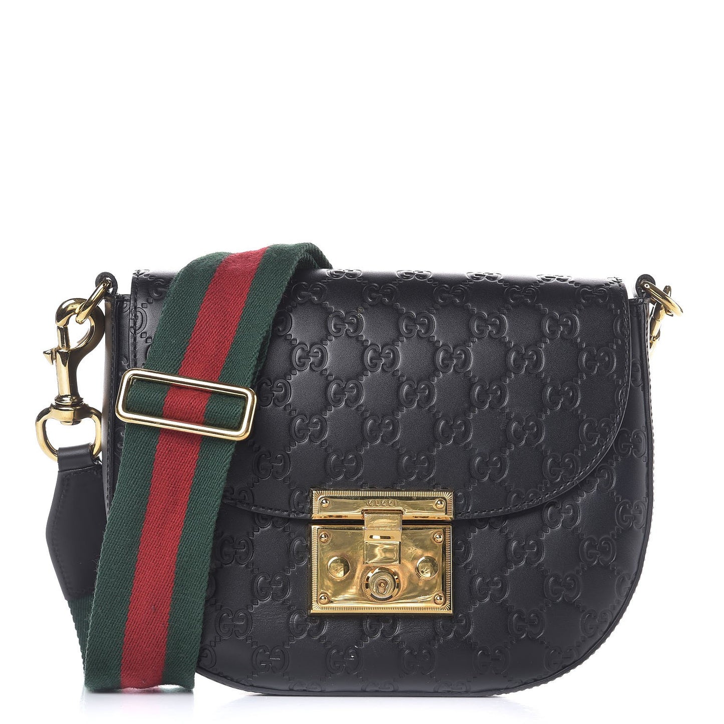 Guccissima Web Medium Padlock Messenger Shoulder Bag Black