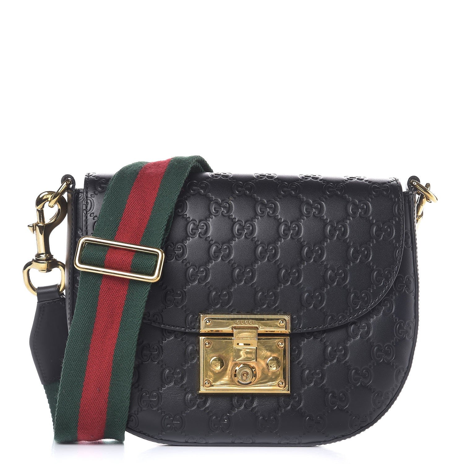 Gucci Guccissima Web Medium Padlock Messenger Shoulder Bag Black 1 of 15