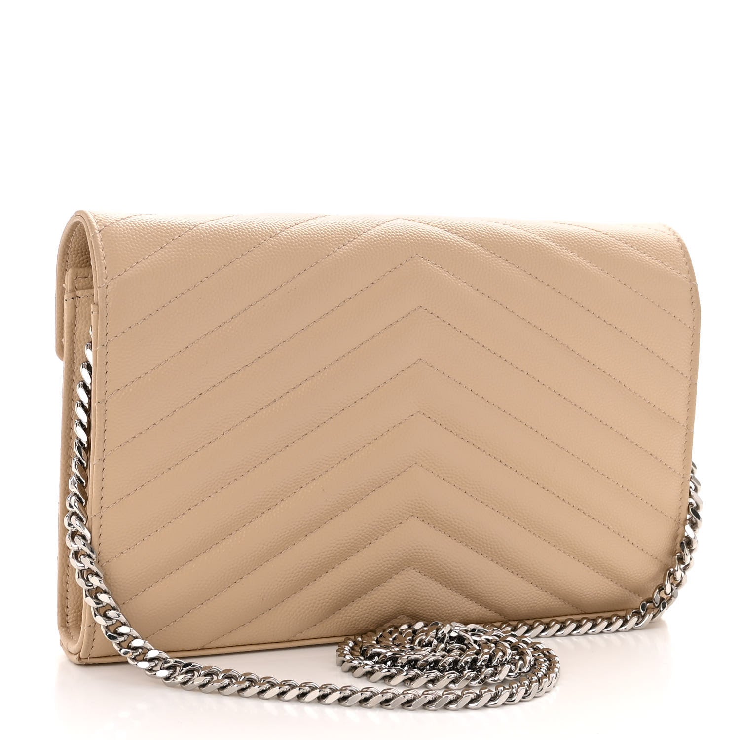 Saint Laurent Grain De Poudre Matelasse Chevron Cassandre Envelope Chain Wallet Nude Powder 3 of 9