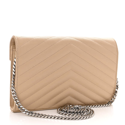 Saint Laurent Grain De Poudre Matelasse Chevron Cassandre Envelope Chain Wallet Nude Powder 3 of 9