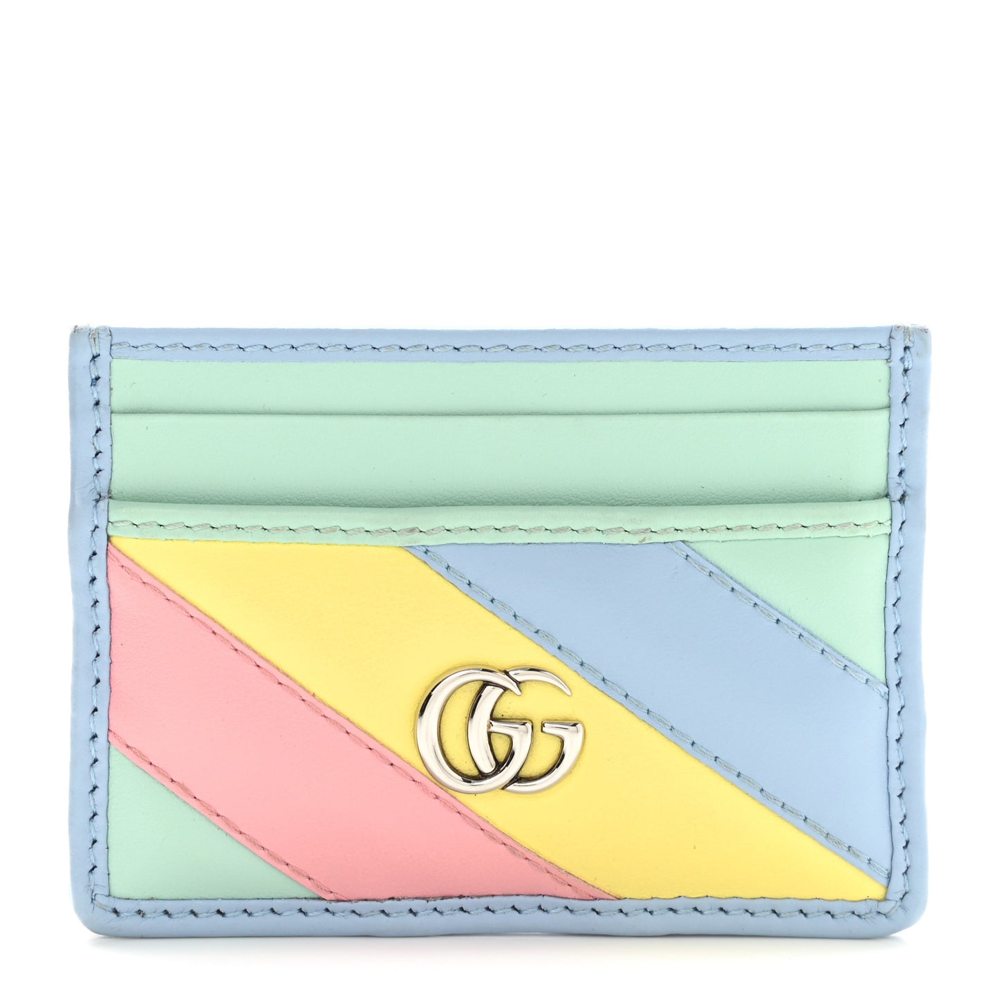 Calfskin Matelasse Diagonal GG Marmont Card Holder Wallet Multicolor Pastel