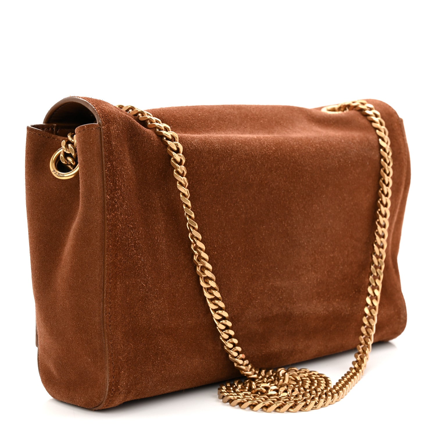 Saint Laurent Suede Braided Monogram Large Kate Satchel Brown