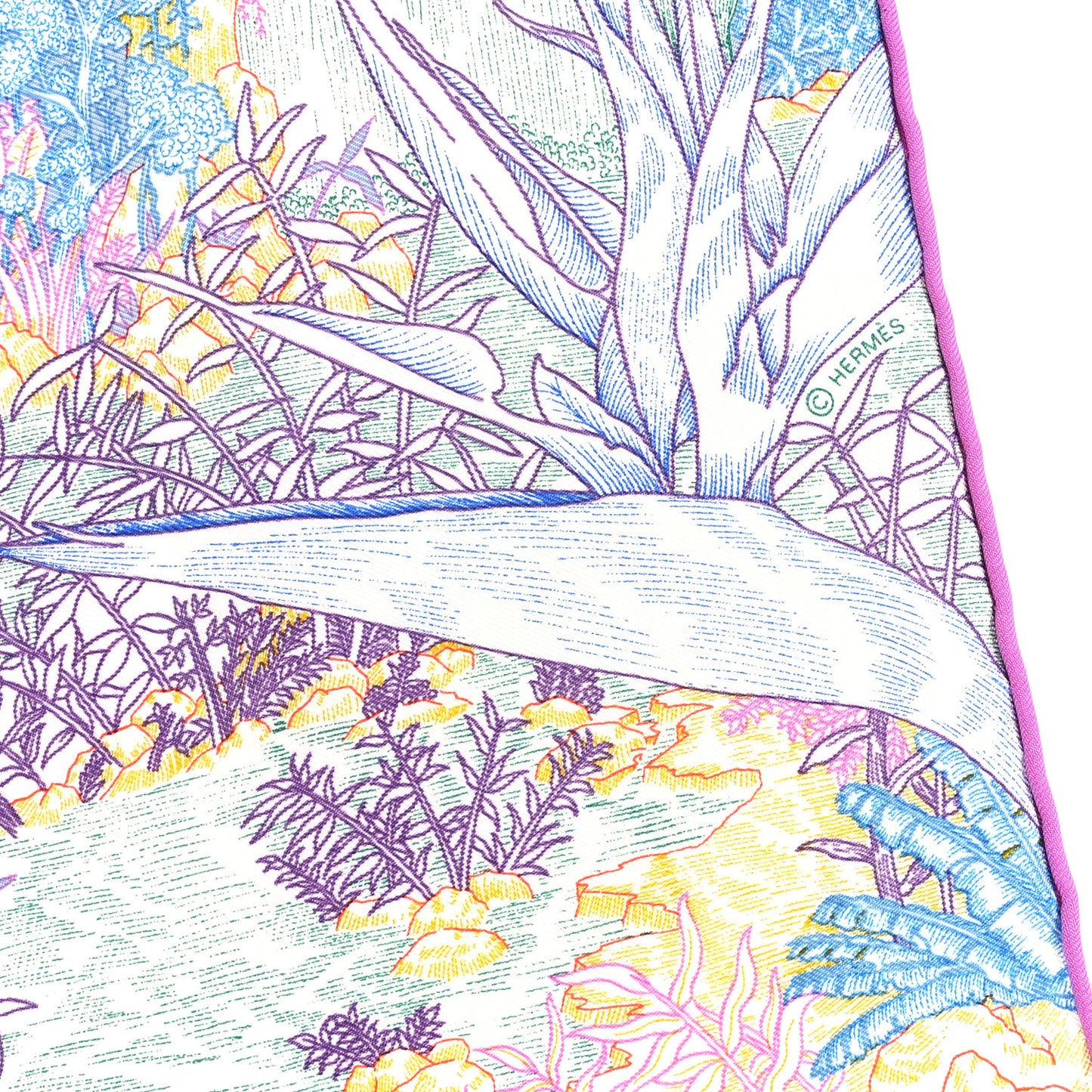 Silk Twill Faubourg Tropical Square 45 Rose Bleu Vert