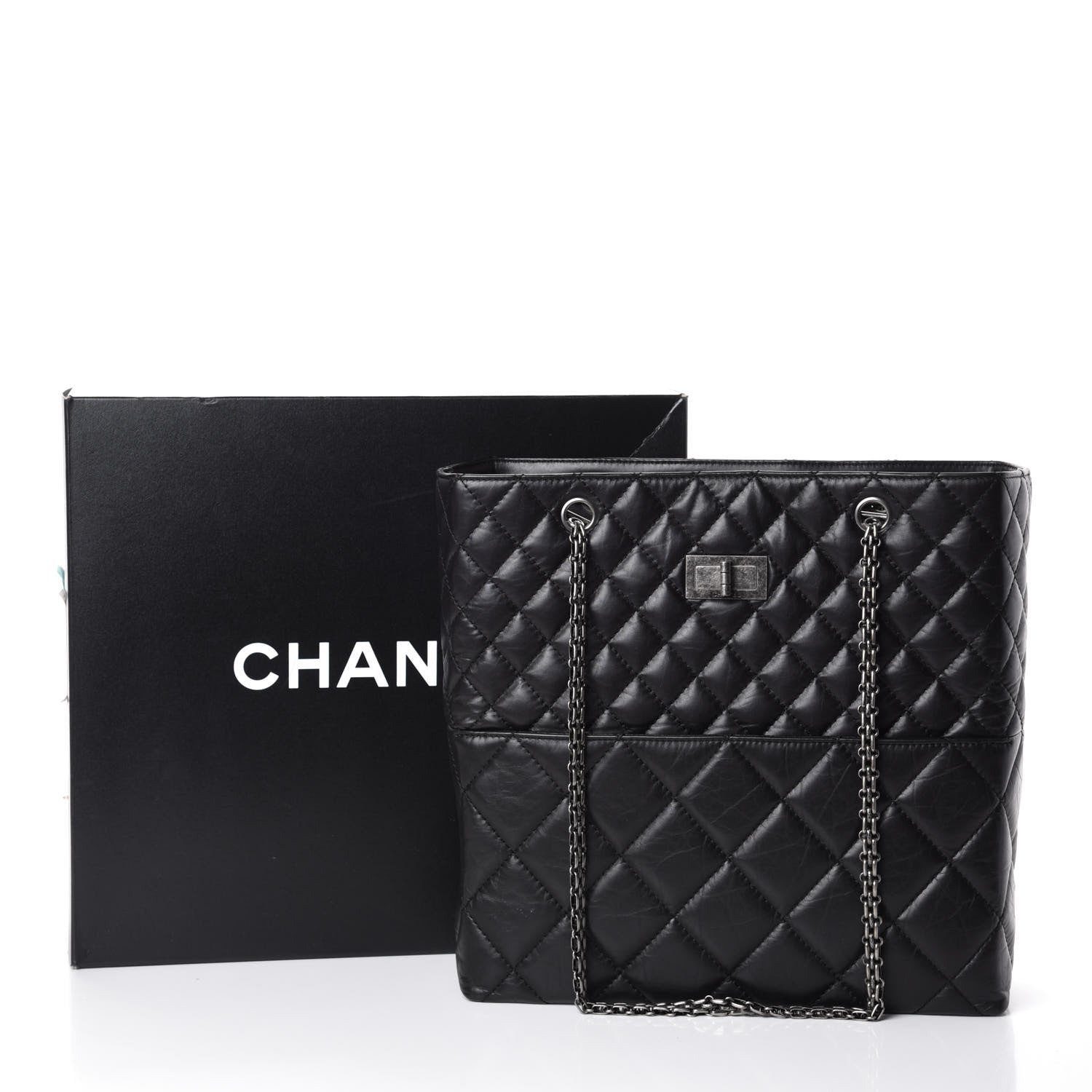 Chanel Aged Calfskin Quilted Reissue 2.55 Tote Black 9 of 9