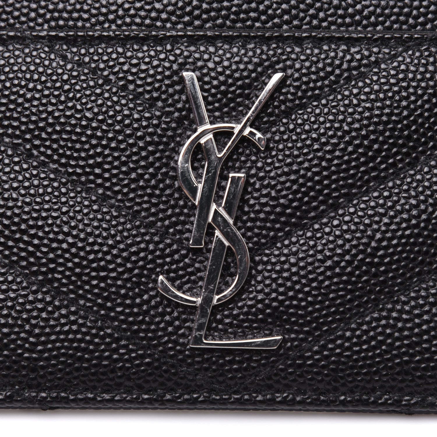 Saint Laurent Grain De Poudre Matelasse Chevron Monogram Credit Card Case Black 11 of 12