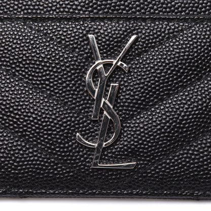 Saint Laurent Grain De Poudre Matelasse Chevron Monogram Credit Card Case Black 11 of 12