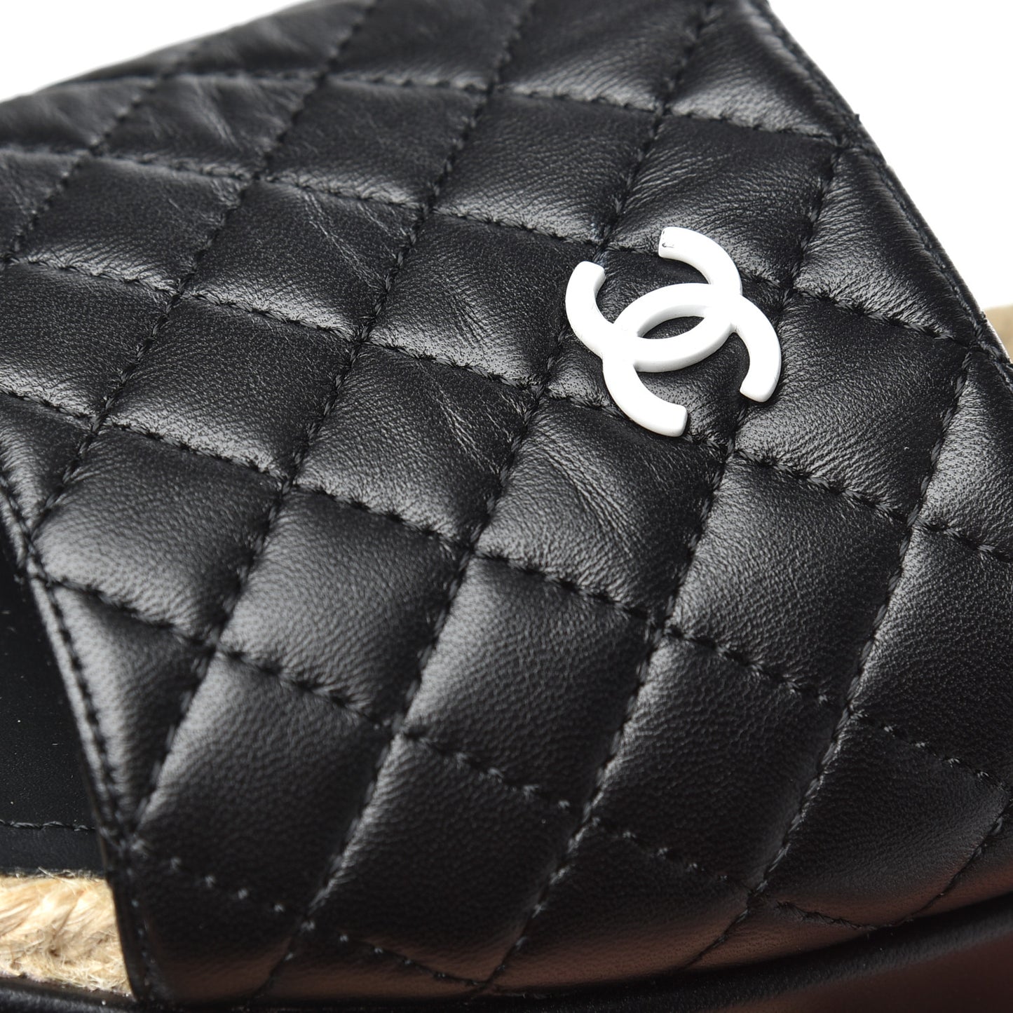 Lambskin Quilted CC Espadrille Slip On Sandals 41 Black