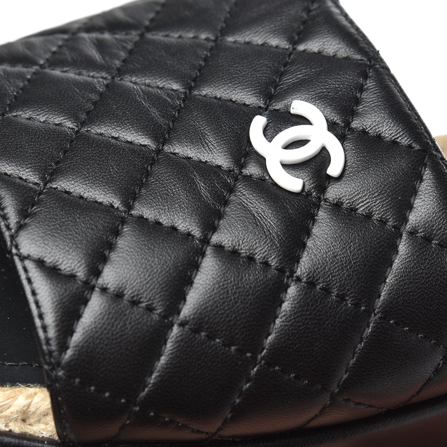 Chanel Lambskin Quilted CC Espadrille Slip On Sandals 41 Black 12 of 13