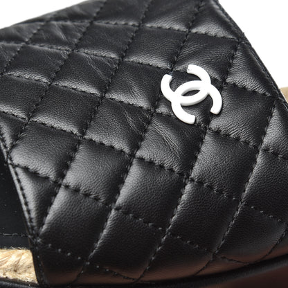 Chanel Lambskin Quilted CC Espadrille Slip On Sandals 41 Black 12 of 13