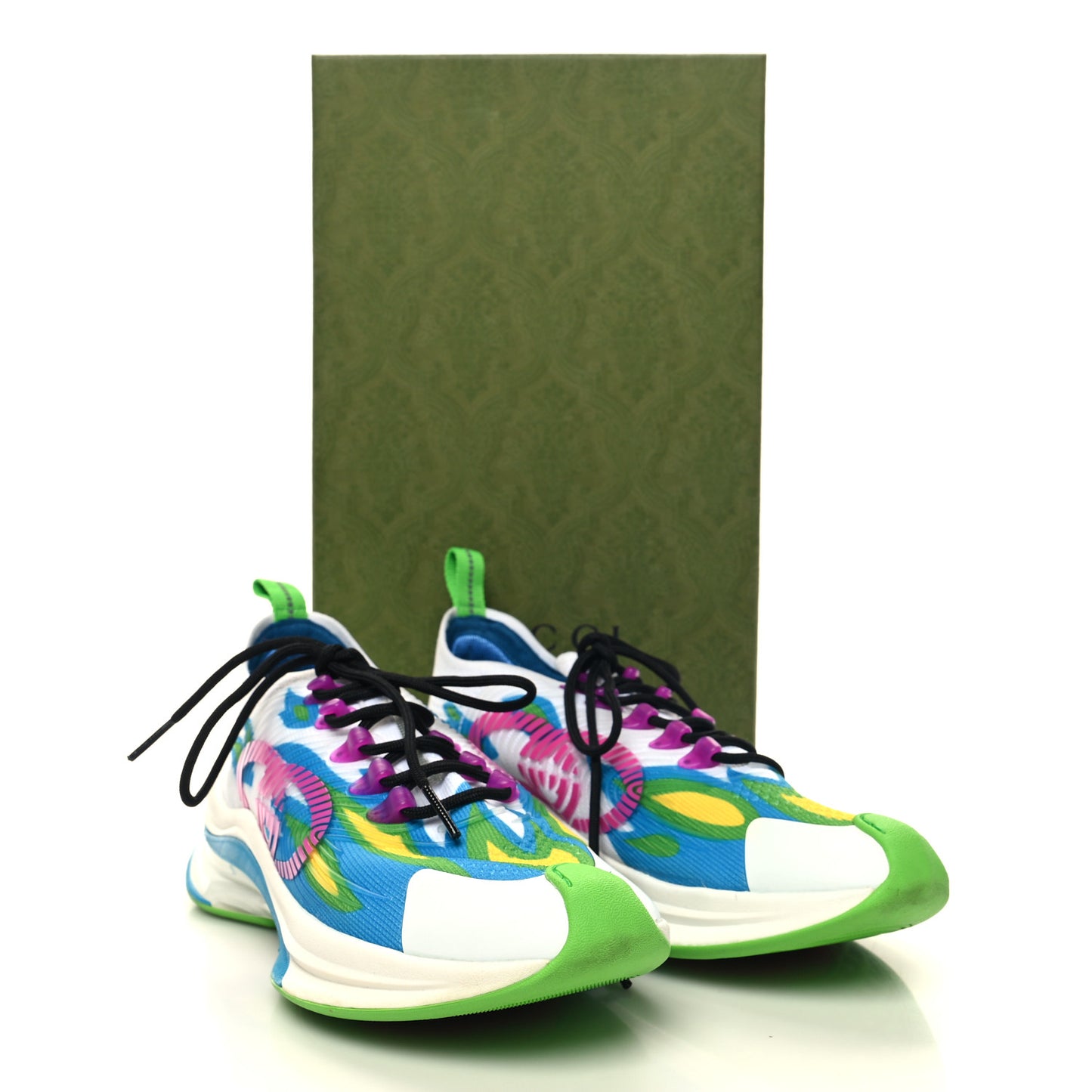 Technical Knit Fabric Waves Womens Gucci Run Sneakers 38.5 Multicolor