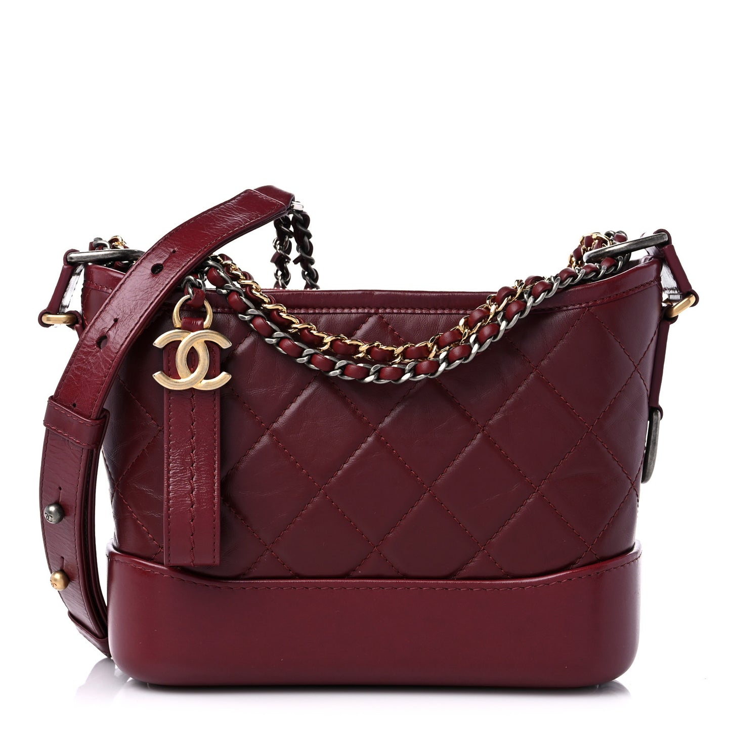 Aged Calfskin Quilted Small Gabrielle Hobo Burgundy